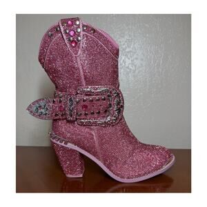 ClubEXX Sheriff Shine Cowboy Boots Pink Size 8M New In Box Rhinestones Bling